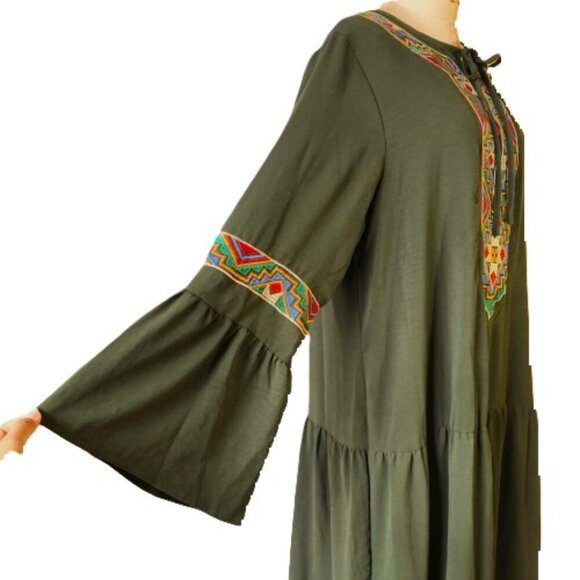 Maxi boho flounce sleeve embroidery applique drop waist flounce sleeve dress - Picture 6 of 15